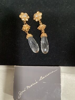 Gold Drop Earrings with Clear Teardrop acrylic Crystals